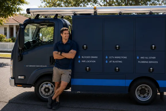 Service van and plumber at a Darling Point callout