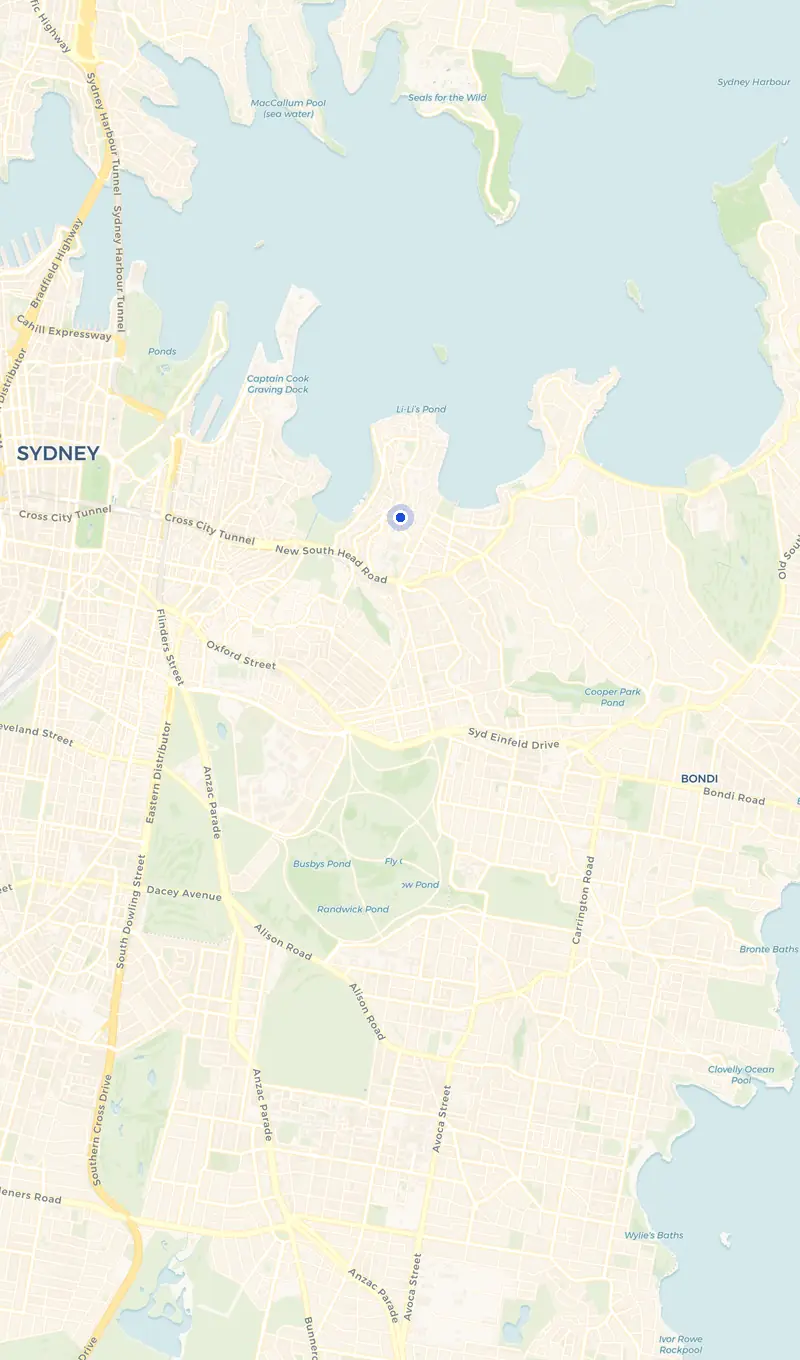 Map of the Darling Point service area and the surrounding suburbs we cover.