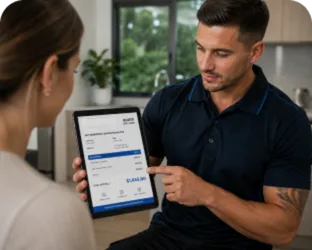 Plumber explaining a service estimate in Darling Point